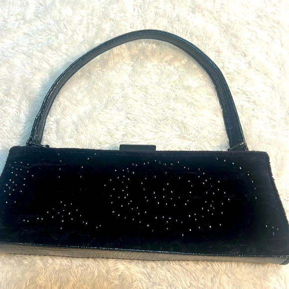 Vintage Marcy Avane’ Black Burnt Embossed Velvet Beaded Evening Bag Holiday - Picture 10 of 16